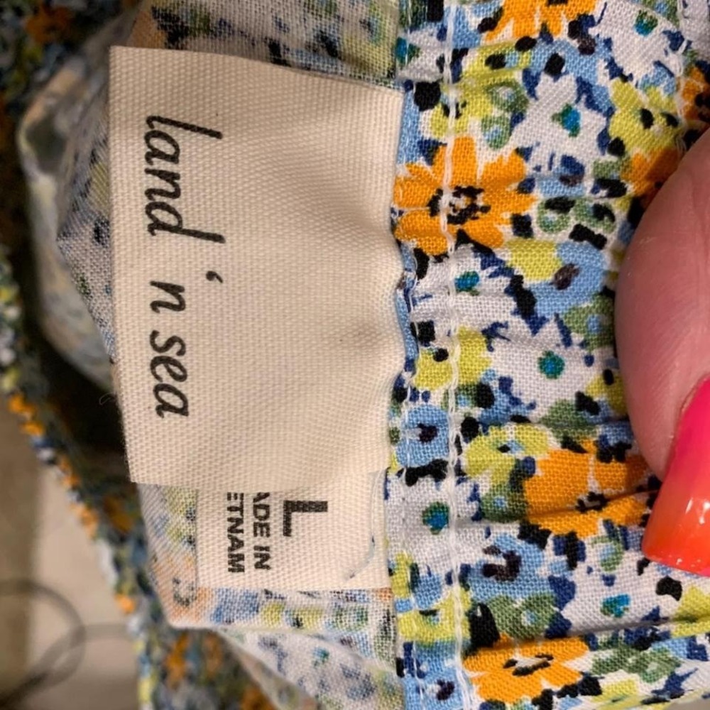 Land N' Sea Floral Sleeveless Shirt and Skirt Set Linen/Rayon Sz L - Picture 4 of 7
